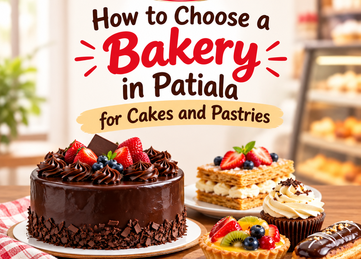 Kohli’s bakery in Patiala with chocolate cake, pastries, fruit tart, cupcake and eclair